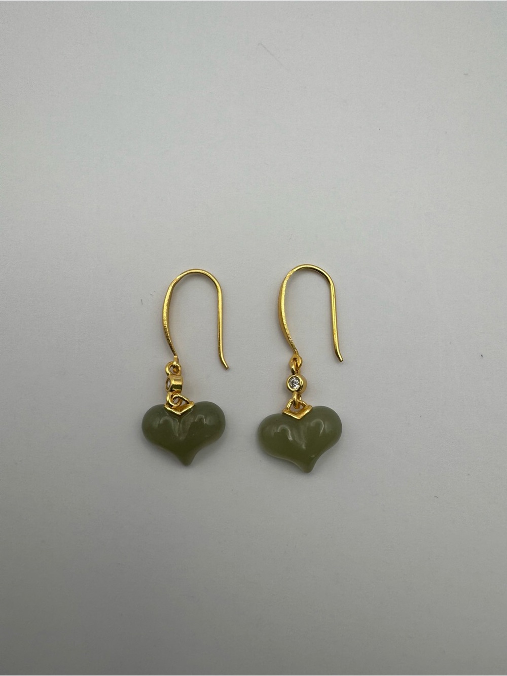 Jade Heart Earrings (#E107) - Picture 3 of 4